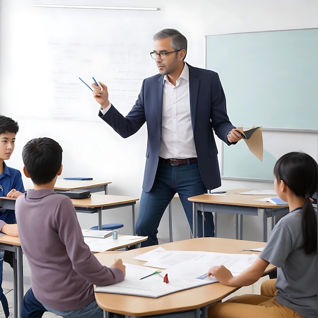 A smart teacher teaching his students in the school generative ai