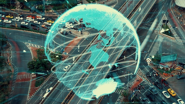 Foto concetto di alterazione della tecnologia di trasporto intelligente per il futuro controllo del traffico stradale