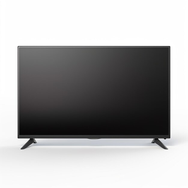 Photo smart tv blank screen with copy space on a wooden