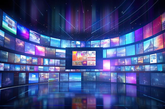 Smart tv digital media wall of screens entertainment video streaming content concept generative aixa