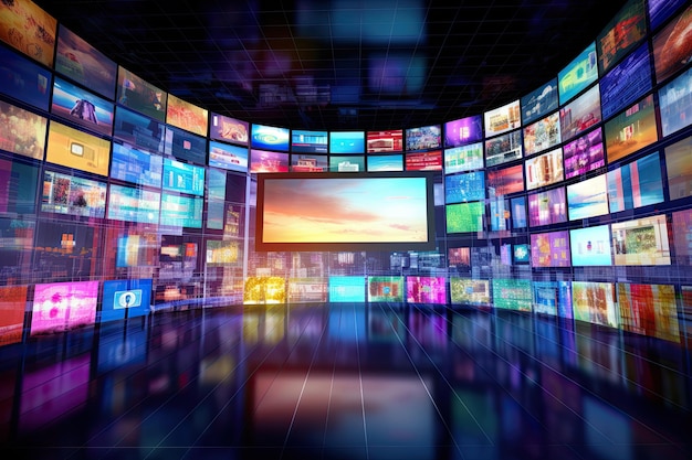 Smart TV Digital Media Wall of Screens entertainment video streaming content Concept Generative AIxA