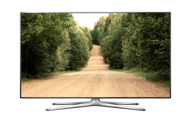 Smart tv geïsoleerd met onverharde weg op het scherm