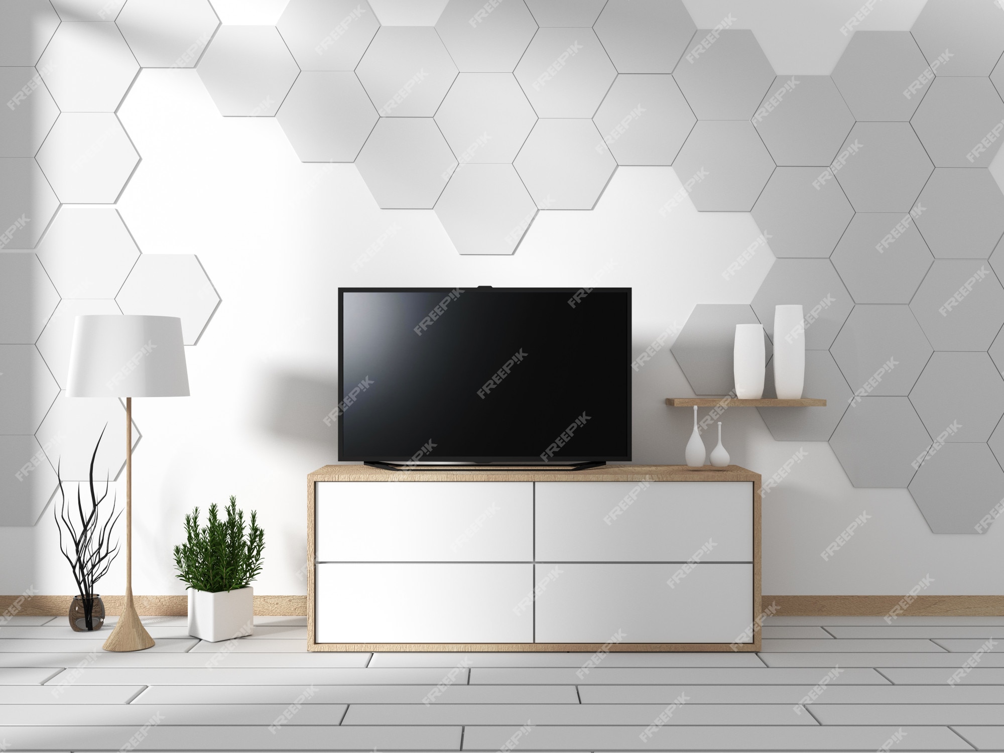 Premium Photo | Smart tv mock up on the cabinet decor, modern living room  zen style. 3d rendering