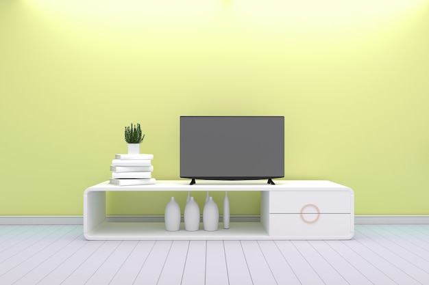 Smart Tv - Mock up - concept living room white style - yellow modern design