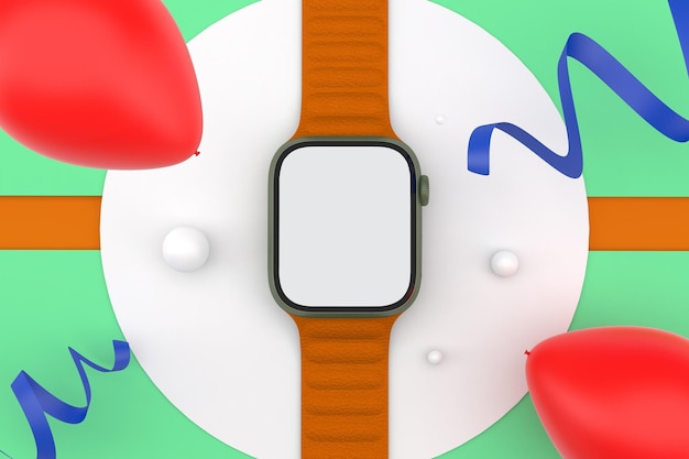 Smart Watch and Balloons Front Side In Green Background