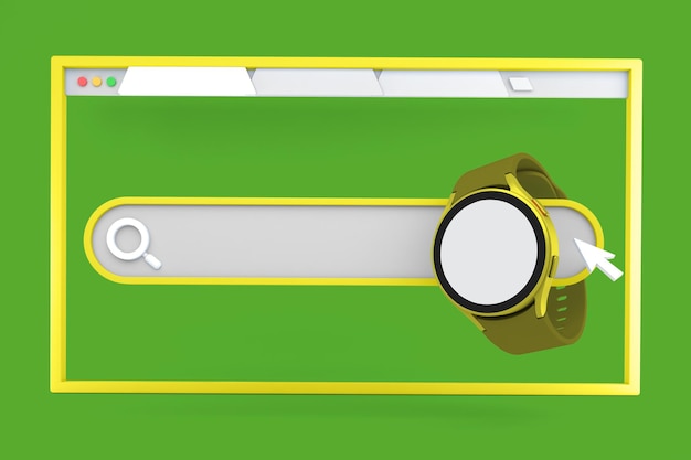 Foto smart watch classic en websitepictogrammen rechts op groene achtergrond