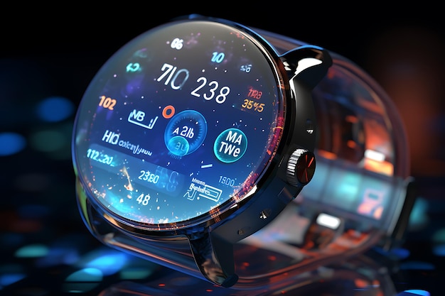 Photo smart watch with digital interface on the screen 3d rendering