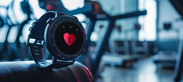 Photo smart watch with heart rate monitor in dynamic fitness environment print poster design