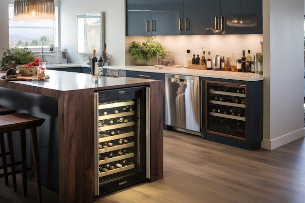 Smart wine fridge in modern kitchen setting