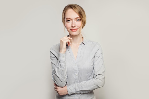 Smart woman portrait on white