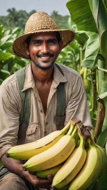 Smart and young indian banana farmer banana farming happy farmer