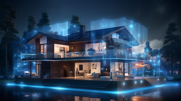 IoT AI 홀로그램 설명과 함께 Smarthome 이소메트릭 개념