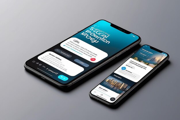 스마트폰 앱 인터페이스와 소셜 포스트 프레젠테이션 모이 고립되어 있습니다.