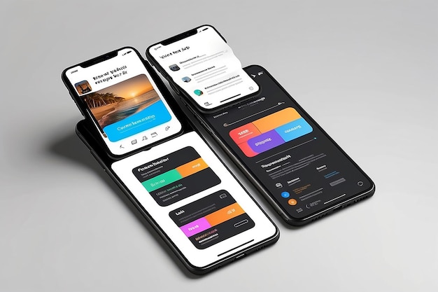 스마트폰 앱 인터페이스와 소셜 포스트 프레젠테이션 모이 고립되어 있습니다.