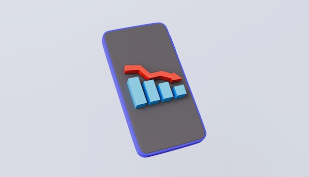 smartphone and bar graph with arrow down financial down data analysis icon stock down concept