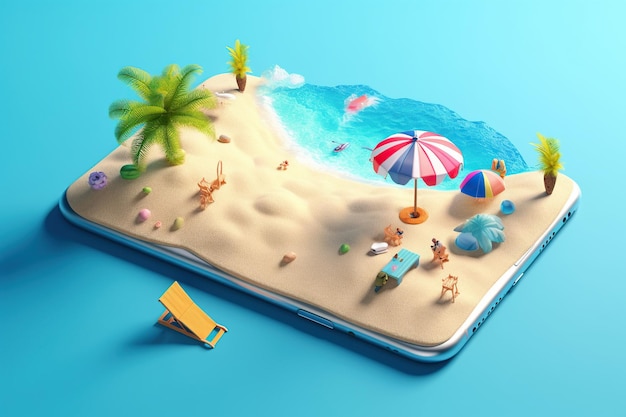 Smartphone beach with ocean the concept of online purchase of vacation tickets