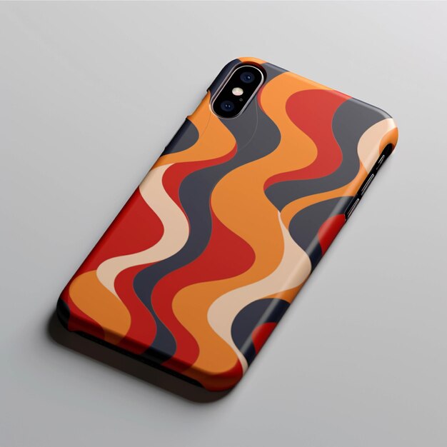 Smartphone case with colorful pattern on gray background 3d rendering