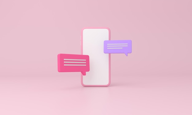 Smartphone and chat icon on pink background