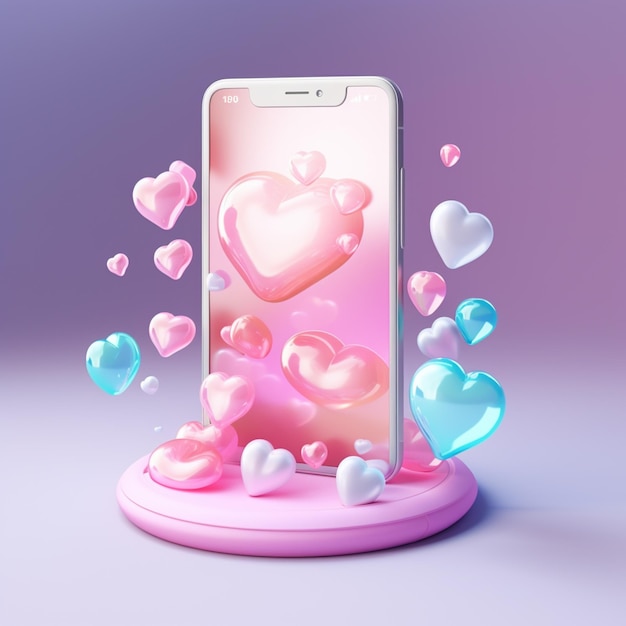 Smartphone chat liefde bubbels alert melding 3d pictogram cartoon klei materiaal isometrische 3D-rendering