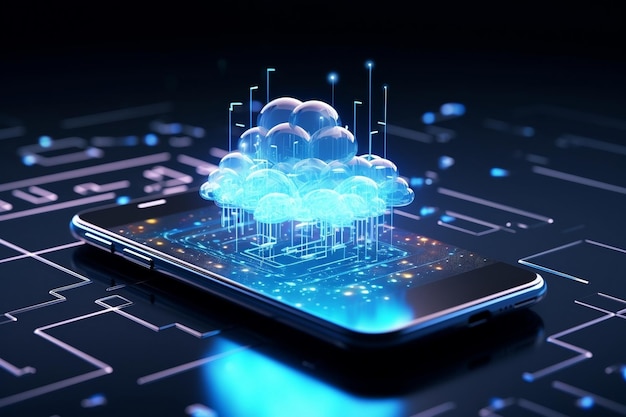Символ облачной технологии смартфона для цифрового шоппинга Генерирующий искусственный интеллект