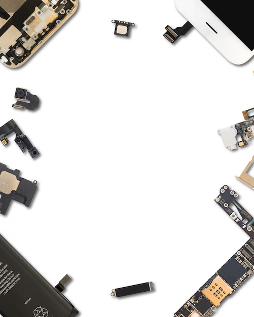 Smartphone components isolate on white