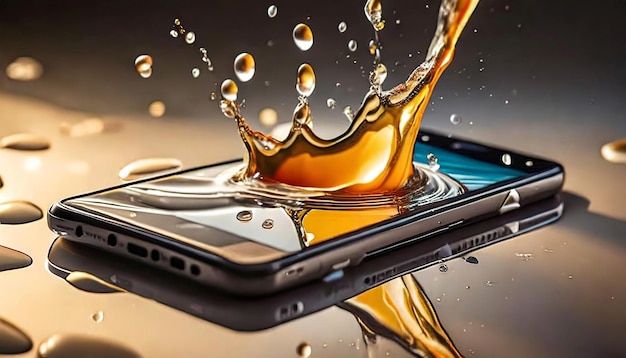 smartphone device with water splashing