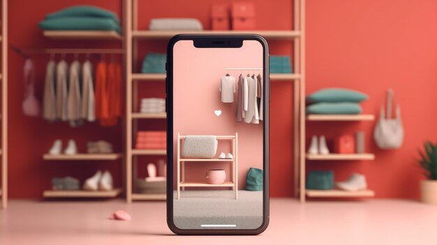 Foto smartphone che visualizza un'app di e-commerce per una facile navigazione generata dall'ai