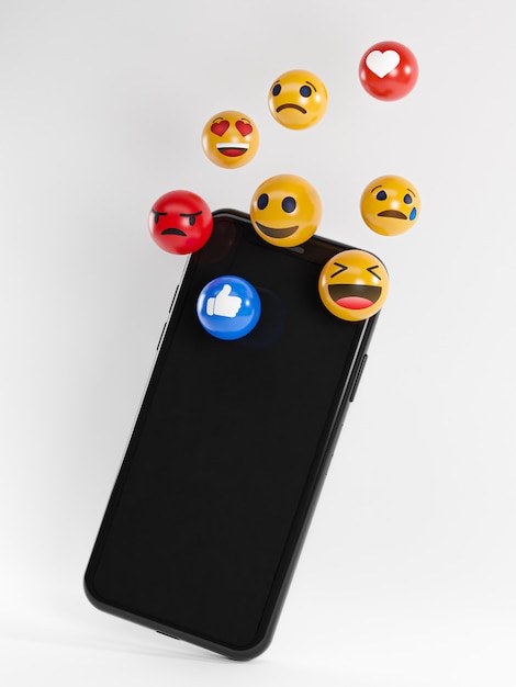 Смайлики Emoji для смартфонов. Концепция социальных сетей 3D-рендеринга