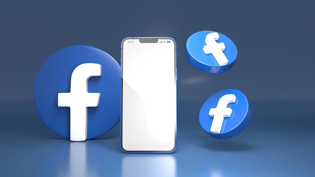 Smartphone and face book Logo icon 3d render mockup