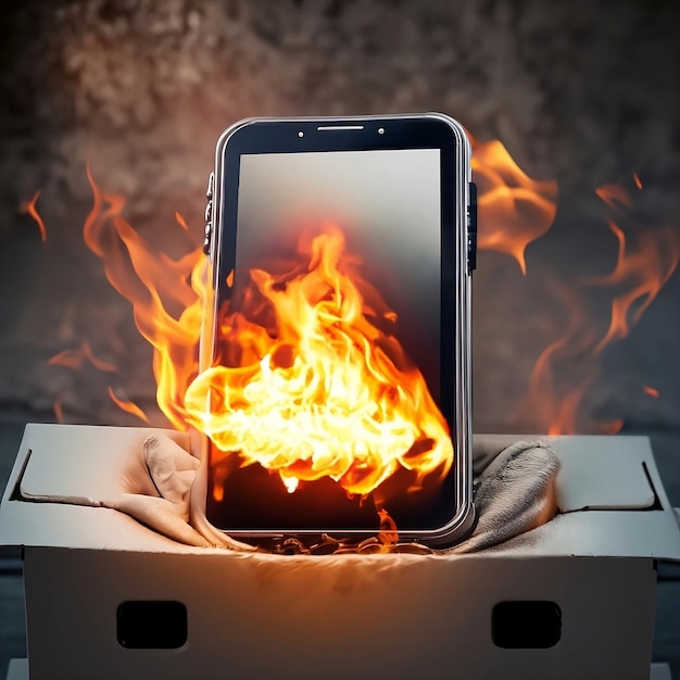 smartphone on fire burning