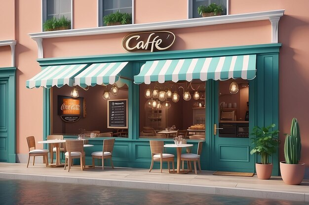 Photo the smartphone has turned into a cafe restaurant pastry shop online food store concept awning over the front door online cafe booking 3d rendering