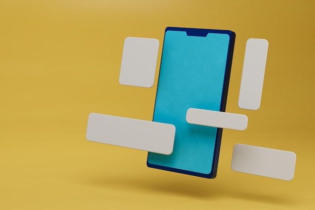 Photo smartphone icon with a blue screen on a yellow background next to which there are empty lines