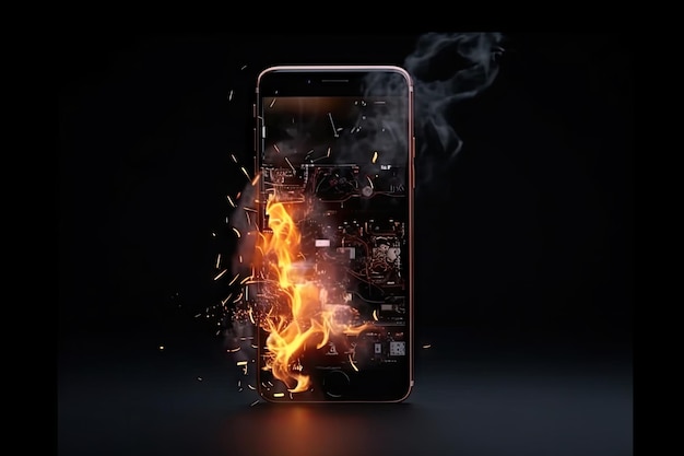 Smartphone is shown engulfed in flames