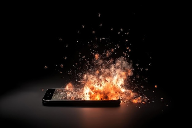 Smartphone is shown engulfed in flames