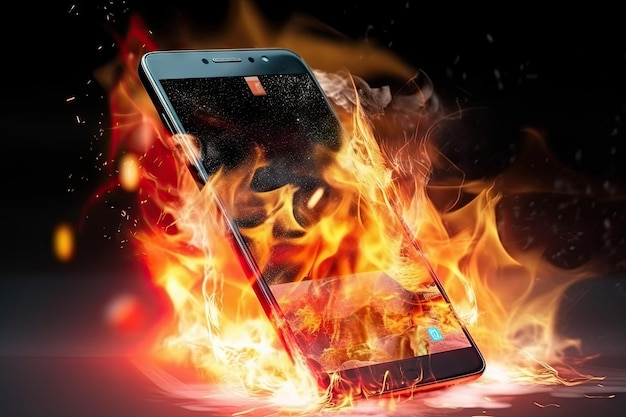 Smartphone is shown engulfed in flames