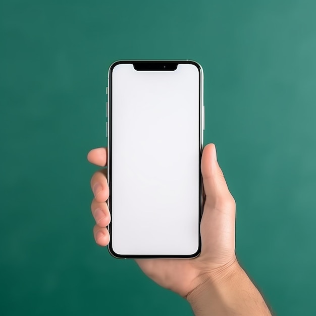 smartphone leeg scherm in personen hand in moderne groene kleur mock up