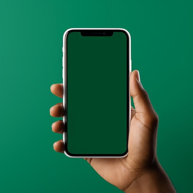 smartphone leeg scherm in personen hand in moderne groene kleur mock up