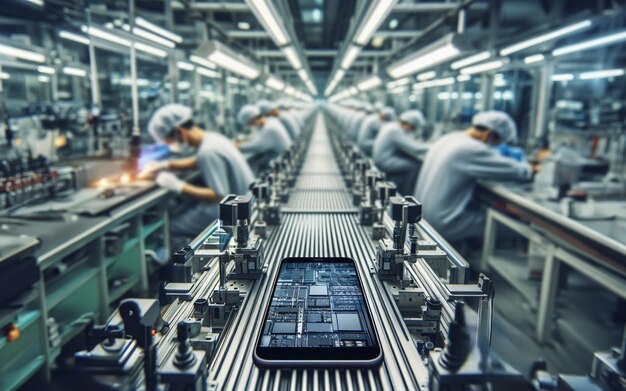 Smartphone manufacturing factory Modern belts and machinery