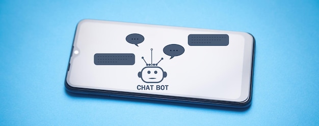 Smartphone met Chat Bot-applicatie voor online informatie Kunstmatige intelligentie concept