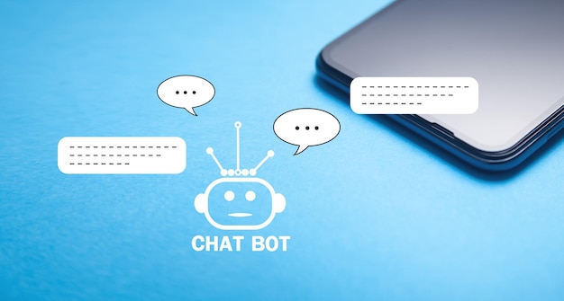 Smartphone met Chat Bot-applicatie voor online informatie Kunstmatige intelligentie concept