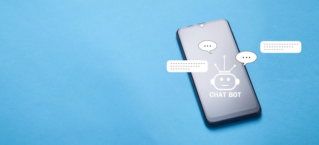 Smartphone met Chat Bot-applicatie voor online informatie Kunstmatige intelligentie concept