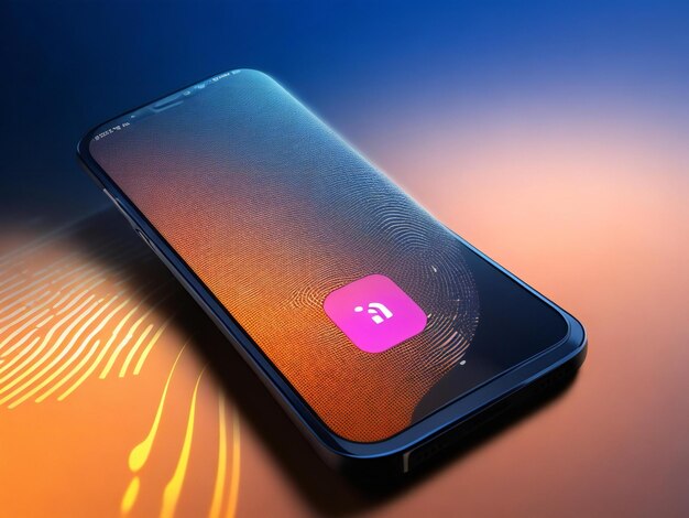 Smartphone met gegenereerde achtergrond ai van de vingerafdrukscanner