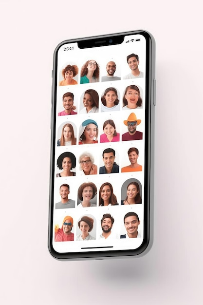 Smartphone met gezichten van mensen op het scherm Gegenereerde AI