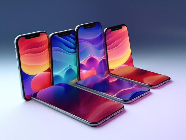 Foto smartphone met kleurrijk scherm op een effen achtergrond 3d-rendering