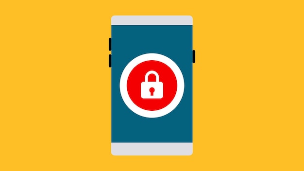Smartphone met slotpictogram op een gele achtergrond
