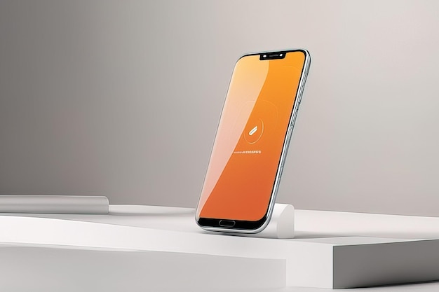 smartphone met smartphone op oranje achtergrond 3D-weergaven smartphone met smartphone op oranje