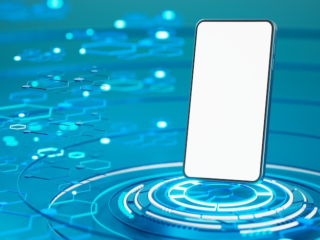 smartphone met witte kopie ruimte scherm illustratie technologie digitaal concept abstract object futuristisch bedrijf app shop sjabloon mobiele telefoon apparaat ui minimale grafische achtergrond 3D-rendering