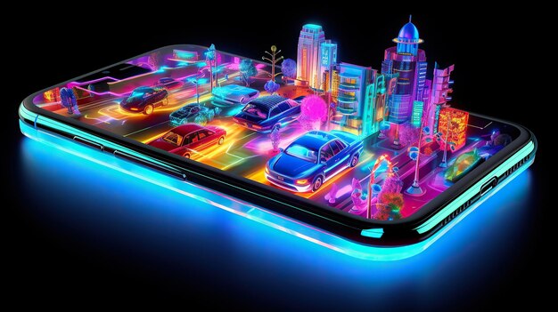 Smartphone mobile screen neon technology mobile display projected into space colorful Vibrant smartphone wallpaper