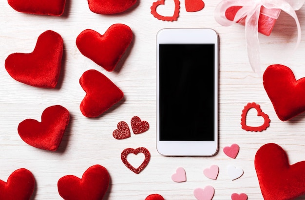 Smartphone mock up template for Valentine's day with heart shapes