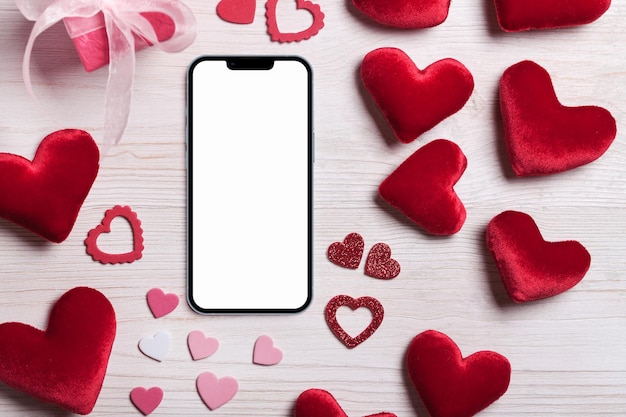 Smartphone mock up modello per san valentino con forme di cuore